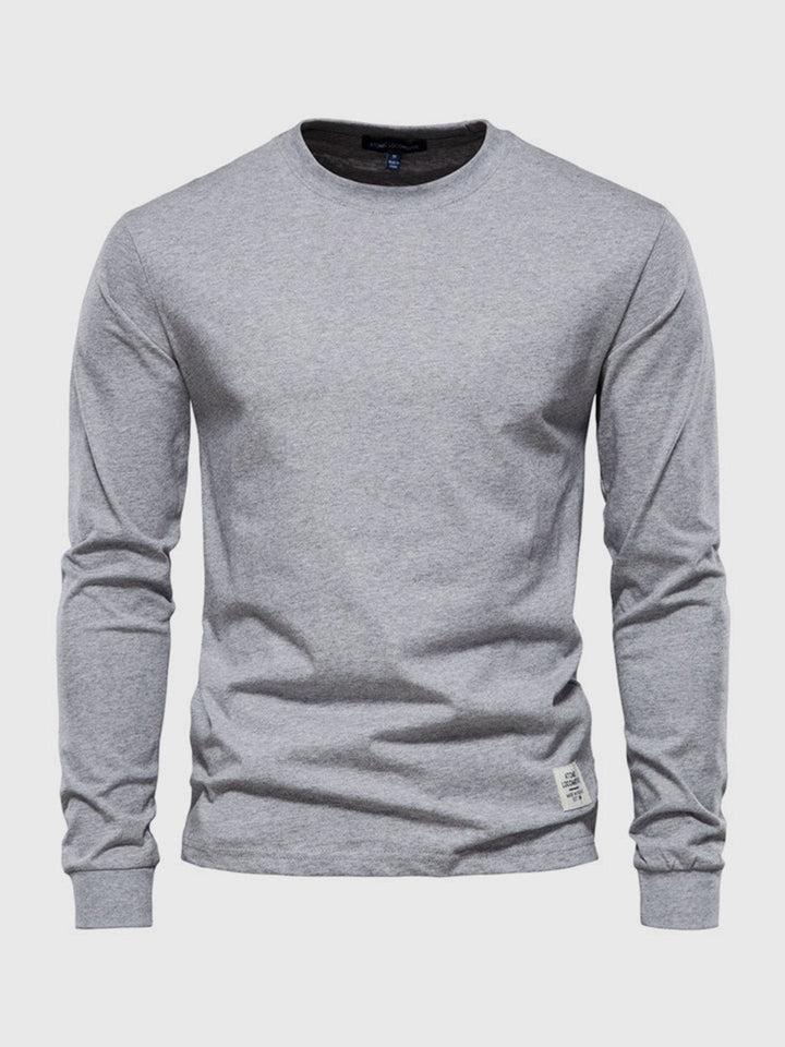 Katoenen herenshirt met lange mouwen en ronde hals