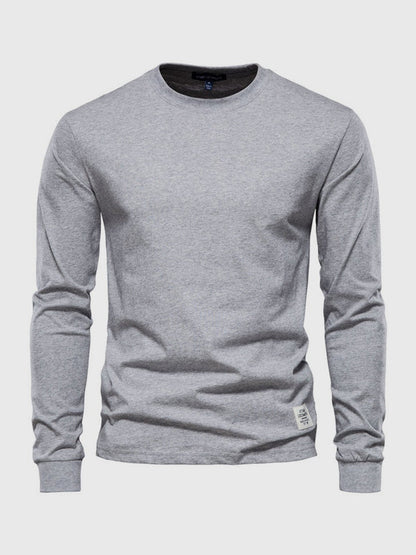 Katoenen herenshirt met lange mouwen en ronde hals