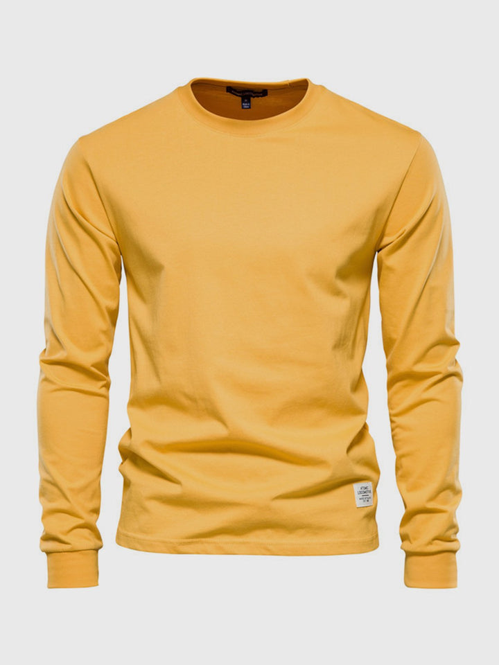 Katoenen herenshirt met lange mouwen en ronde hals