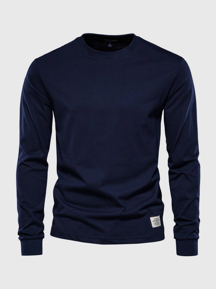 Katoenen herenshirt met lange mouwen en ronde hals