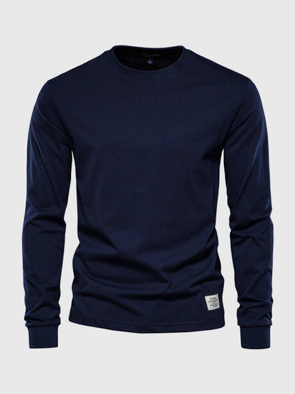Katoenen herenshirt met lange mouwen en ronde hals