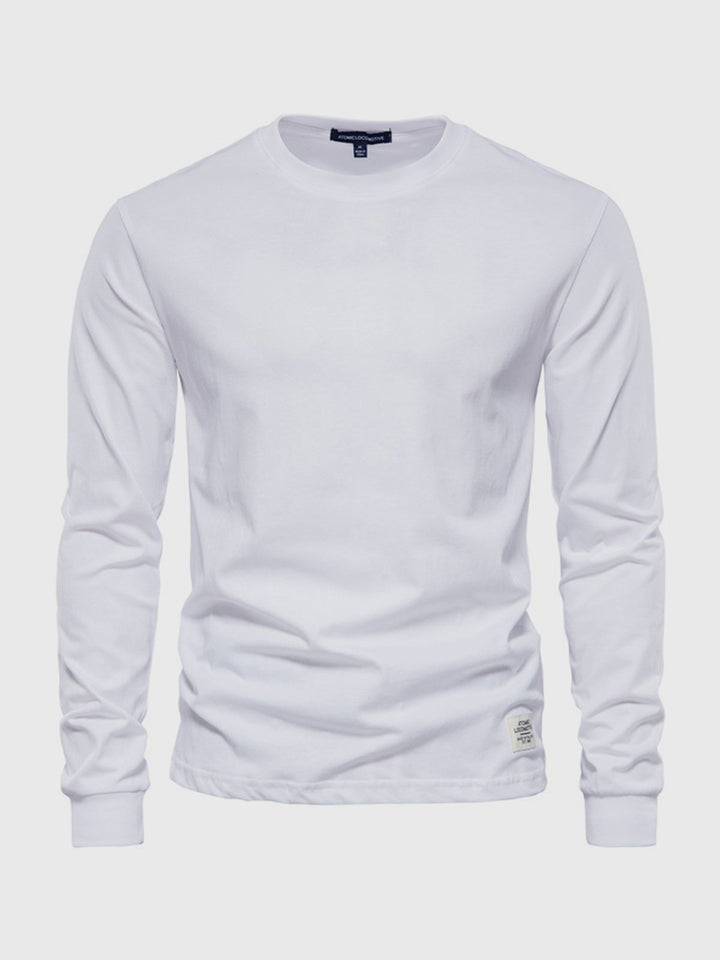 Katoenen herenshirt met lange mouwen en ronde hals