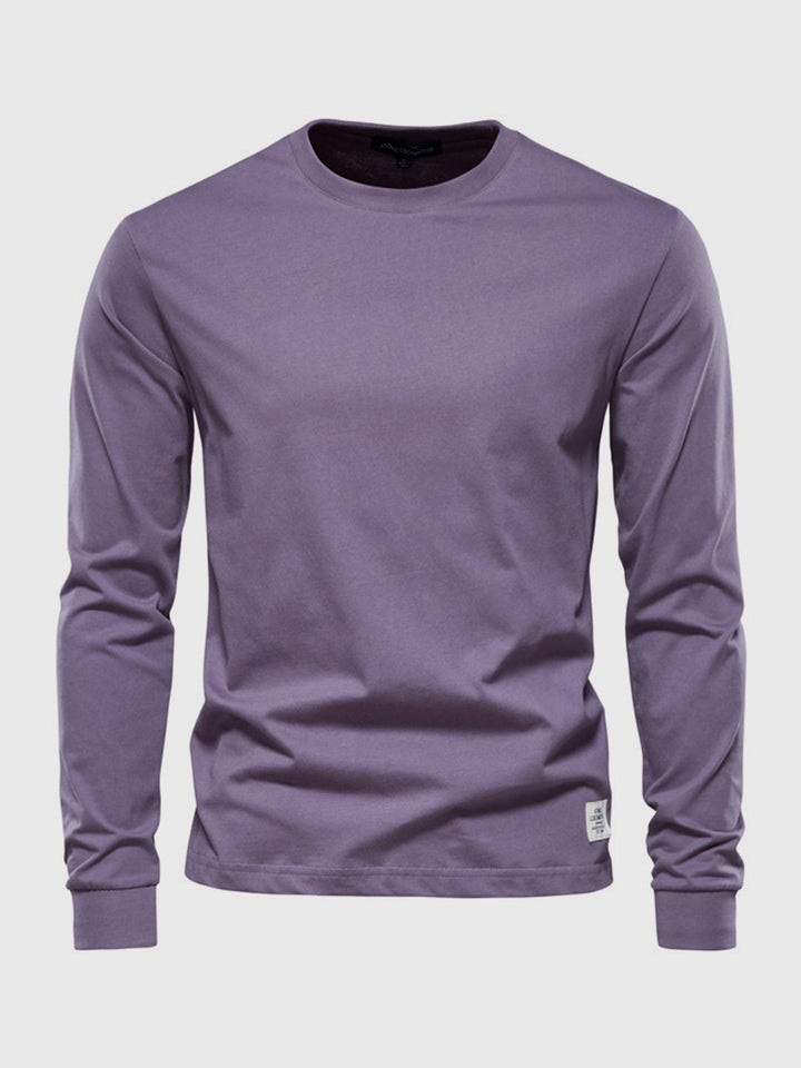 Katoenen herenshirt met lange mouwen en ronde hals