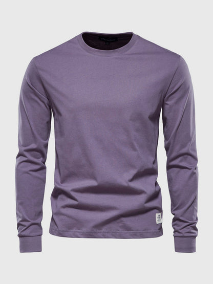 Katoenen herenshirt met lange mouwen en ronde hals