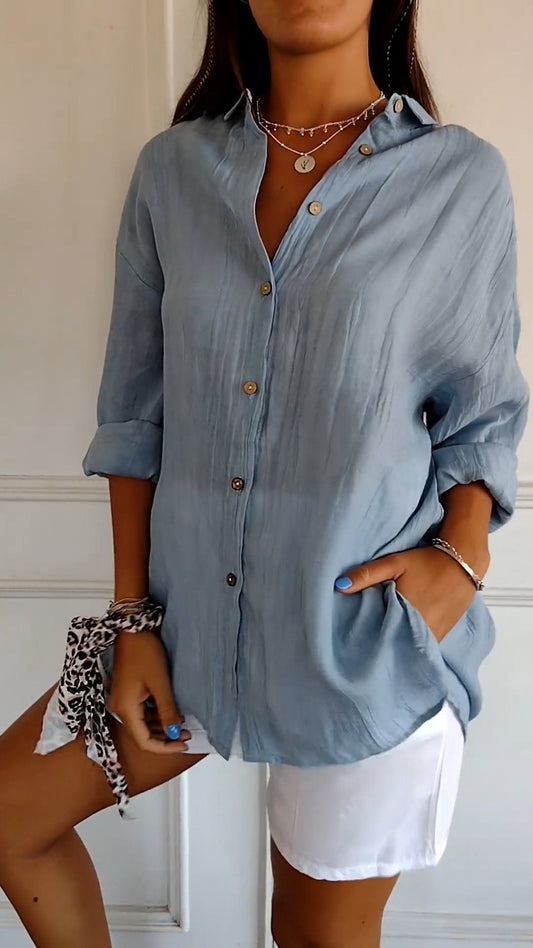 Celeste - hemelsblauwe linnen blouse