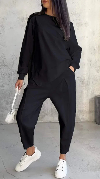 Babs | Tweedelige set met ronde hals en lange mouwen