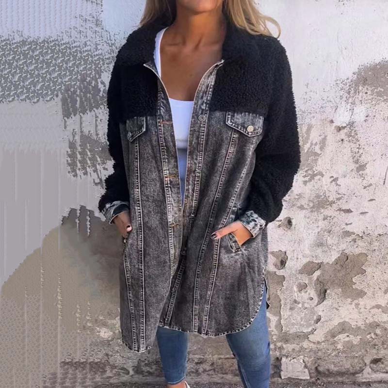 Verena - sherpa gevoerd denim jack met lange mouwen voor dames