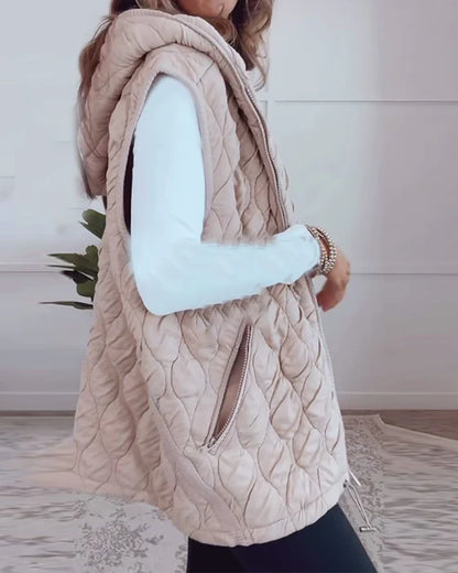 Casual - effen mouwloze jas met ritssluiting en capuchon