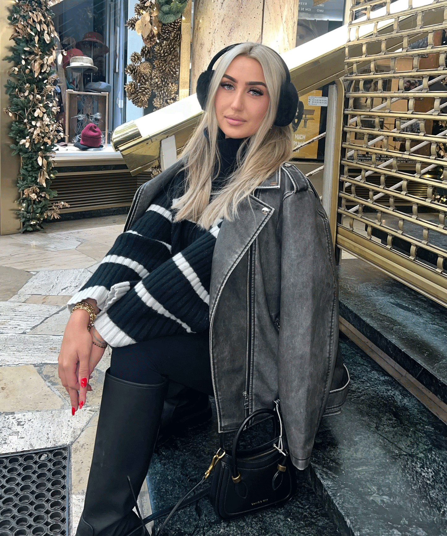 Zita - vegan oversized leren jas donkergrijs