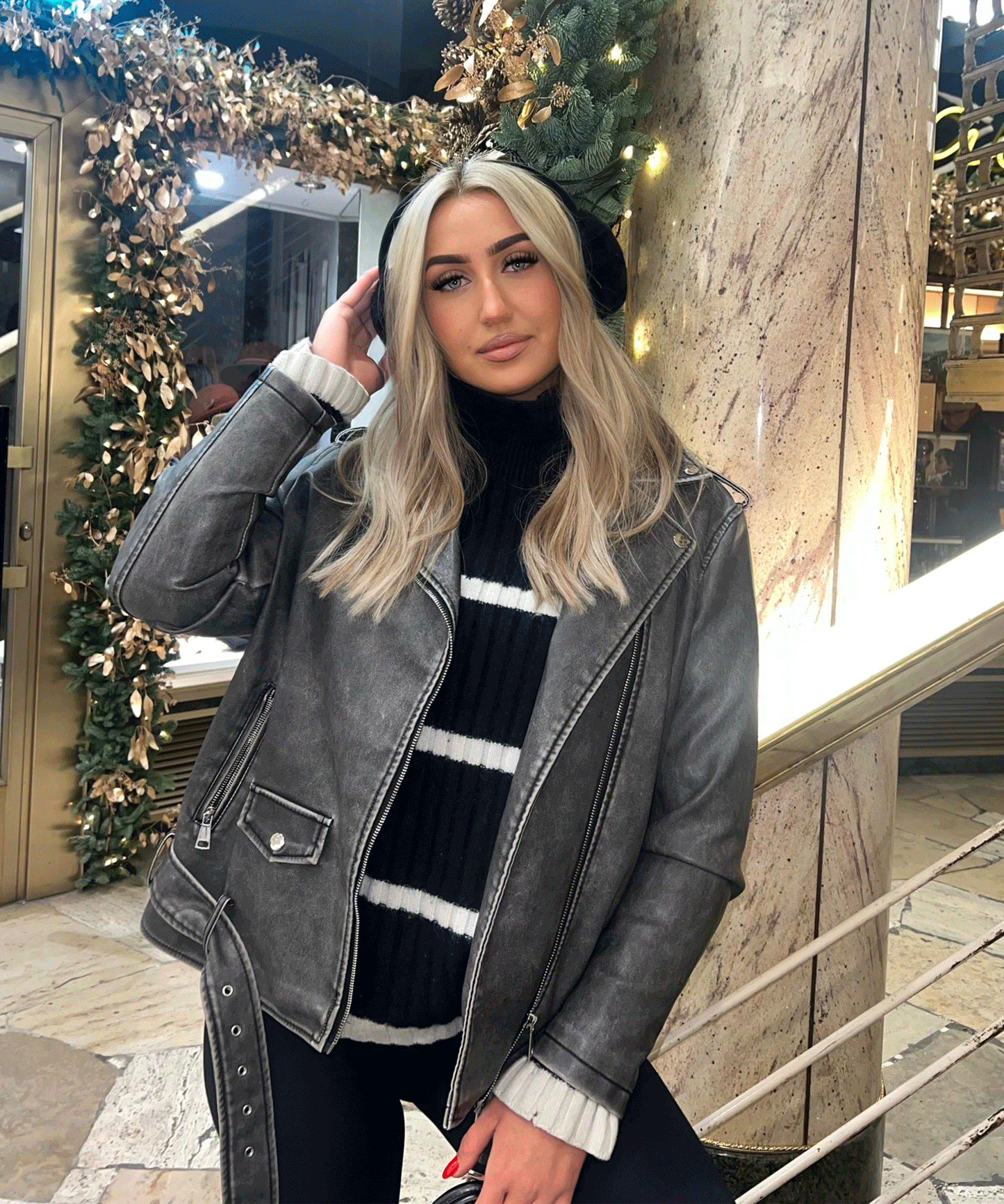 Zita - vegan oversized leren jas donkergrijs