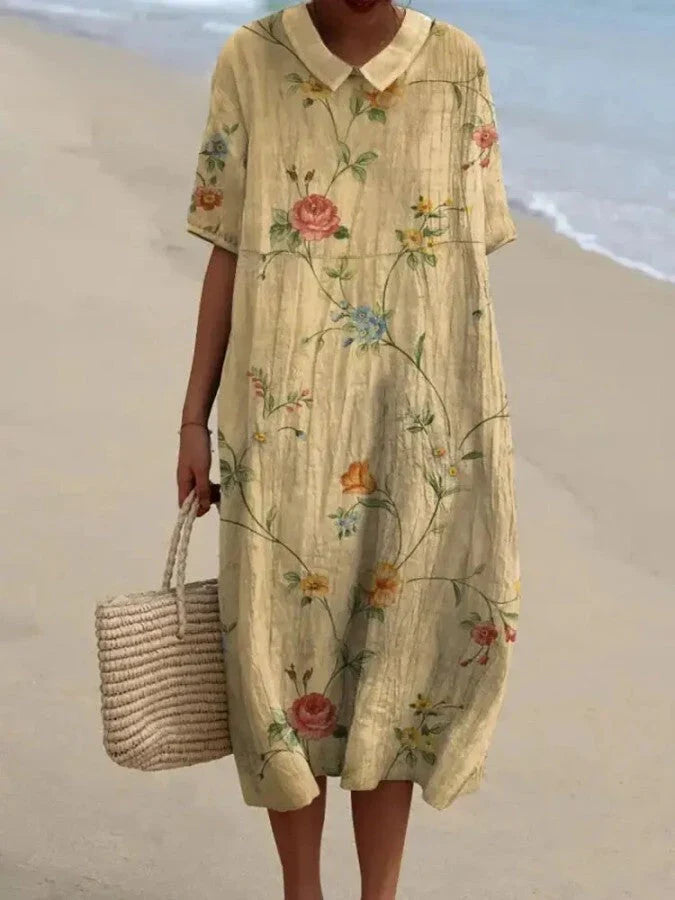 Karla - casual overhemd voor dames van katoen en linnen met retro bloemenprint