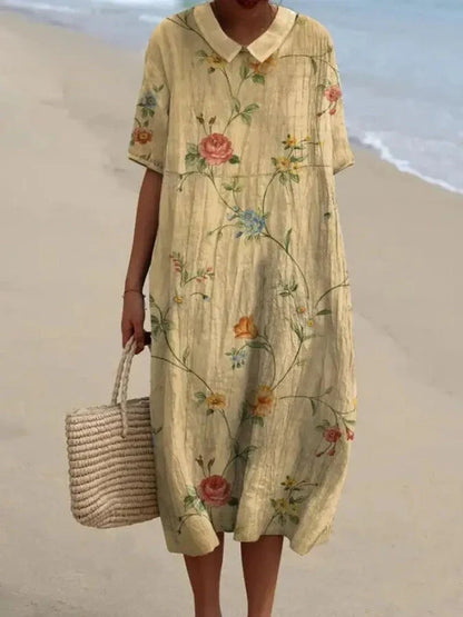 Karla - casual overhemd voor dames van katoen en linnen met retro bloemenprint