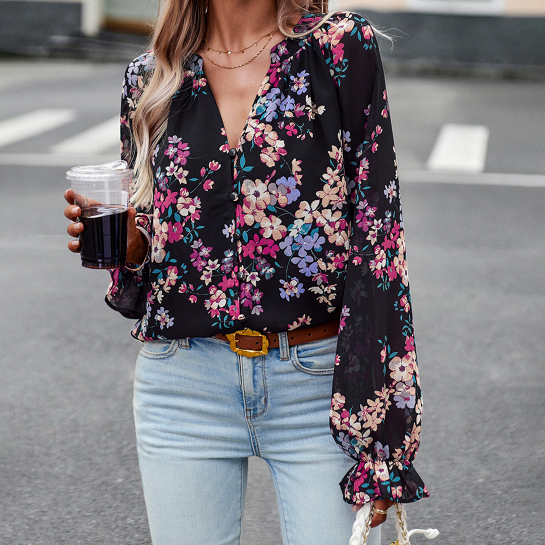 Abby - Blouse met lange mouwen en bloemen